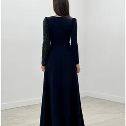 tadkeshvar Women Fit and Flare Black Maxi/Full Length Dress image 4