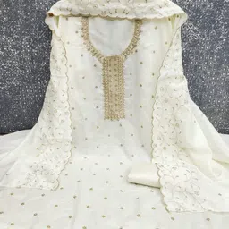 hidhasha Unstitched Cotton Silk Salwar and Dupatta Material Embroidered-picture-46