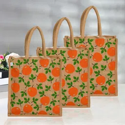 heart home Jute Red Apple Grocery Bag|Shopping Bag with Handle|Pack of 3|Brown Pack of 3 Grocery Bags-picture-12