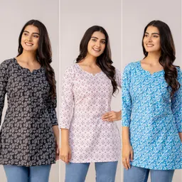 ss1creation Pack of 3 Women Printed Pure Cotton Straight Kurta-picture-10