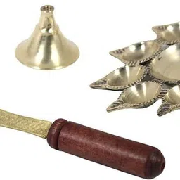 digipuja Panch Aarti Diya Brass | Pancha Pradip for Puja | Panchmukhi Diya with Handle Brass Table Diya image 5