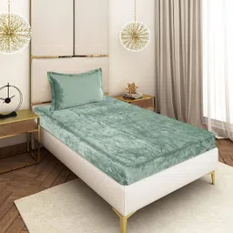 osonics textiles Velvet Single Fitted (Elastic) 300 TC Solid Bedsheet image 2