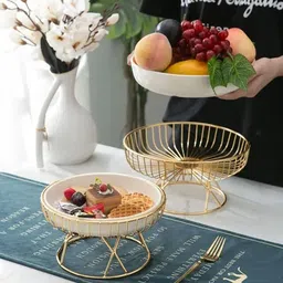 decoraysenterprises Luxury Fruit Basket for Kitchen Island or Dining Table Iron Cake Server-picture-48