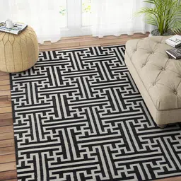 Black Wool 5 ft X 8 ft Hand Woven Dhurrie by Imperial Knots image 1