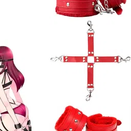 nightlife Handcuff & Legcuff And Hogtie Red Soft Leather 3 Pcs Combo For Couples-picture-18