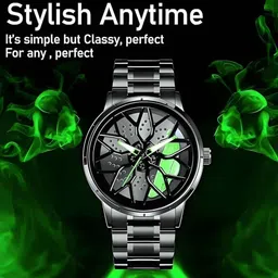 realbuff GREEN CAR WHEEL ROTATING WATCH FOR MEN Analog Watch - For Men GREENSPIN image 3