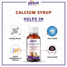 petvit Calcium Syrup with Calcium, Phosphorus, Vitamin D3 & B12 For Dog Stronger Bones, Teeth & Growth in Pet For All Age Group – 100ml Pet Health Supplements image 2