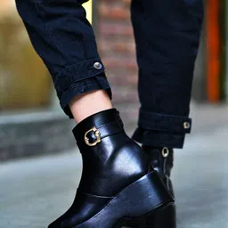 shoetopia Smart Casual Black Boots For Girls Boots For Women-picture-18