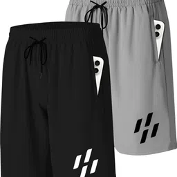 avolt Pack of 2 Printed Men Black, Grey Sports Shorts-picture-33