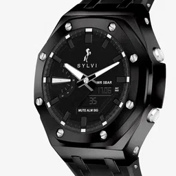 Sylvi Men Patterned Dial & Straps Analogue and Digital Multi Function Watch 101-black image 3