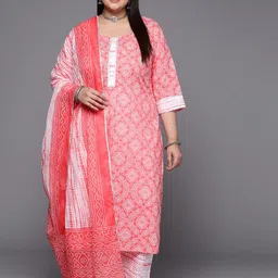 EXTRA LOVE BY LIBAS Plus Size Bandhani Printed Gotta Patti Pure Cotton Kurta Set image 5
