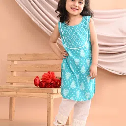 here&now x kinder kids Kinder Kids Girls Floral Printed Regular Pure Cotton Kurti with Palazzos image 5