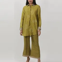 Krishna Mehta Ethnic Motifs Printed Shirt Collar Pure Silk Kurti-picture-37