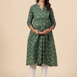 CRAFIQA Floral Printed Maternity Mandarin Collar Pure Cotton Anarkali Kurta-picture-41