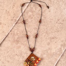 AAKRITI ART CREATIONS Brown & Orange Brass Tribal Dhokra Necklace-picture-10