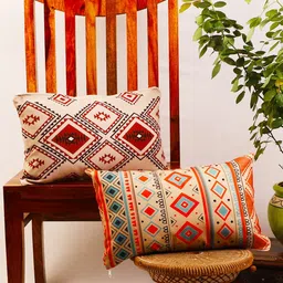 STITCHNEST Set of 2 Brown & Orange Geometric Rectangle Cushion Covers-picture-31