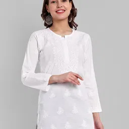 ADA Ethnic Motifs Embroidered Chikankari Detail Pure Cotton Kurti-picture-33
