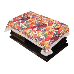 Kuber Industries White & Red Printed 4-Seater Rectangular Table Cover image 2