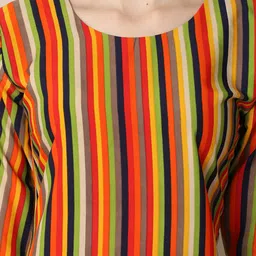 7threads KALINI Women Orange & Yellow Striped Crepe Kurta image 5