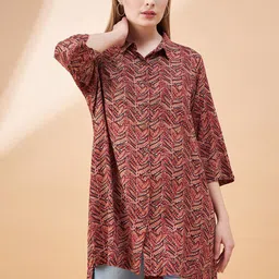 all about you Geometric Printed Shirt Collar Top image 2