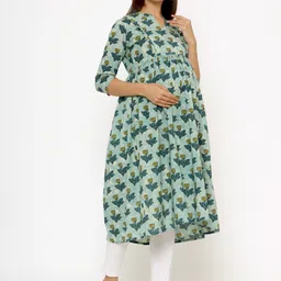 CRAFIQA Floral Printed Pure Cotton Maternity And Feeding Kurta image 4