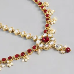 I Jewels Gold-Plated & Maroon Kundan-Studded Beaded Matha Patti image 3
