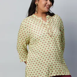 Big Hello - The Plus Life   Ethnic Motifs Printed Mandarin Collar Tunic image 3