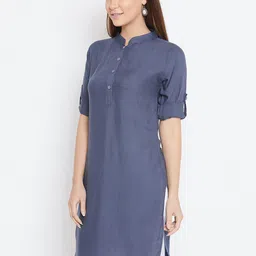 THE PAJAMA FACTORY Mandarin Collar Roll Up Sleeves Straight Kurti image 3
