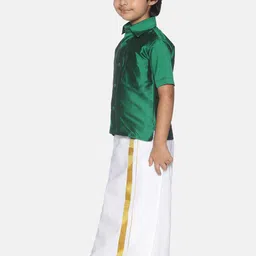 Sethukrishna Boys Green & White Solid Shirt and Dhoti Set image 4