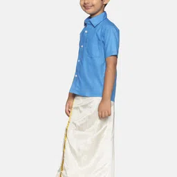 Sethukrishna Boys Blue & White Shirt with Veshti Set image 5