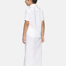 Sethukrishna Boys White Pure Cotton Solid Shirt and Veshti Set image 5