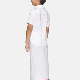 Sethukrishna Boys White Pure Cotton Solid Shirt and Veshti Set image 5