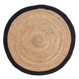 sashaa world Natural Geometric Jute & Cotton 3 ft x 3 ft Hand Woven Round Carpet image 4