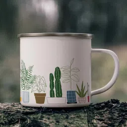 gathari Plants Enamel Printed White 350ml Stainless Steel Coffee Mug image 1