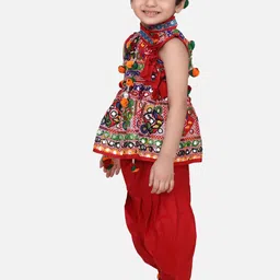 BownBee Boys Ethnic Motifs Embroidered Mirror Work Kurta with Dhoti Pants & Cap image 4