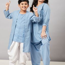 Stylo Bug Boys Blue Layered Pure Cotton Kurta with Dhoti Pants-picture-49