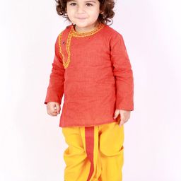 KID1 Boys Red Pure Cotton Kurta with Dhoti Pants-picture-16