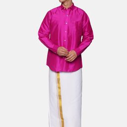 Sethukrishna Men Pink & White Shirt with Dhoti Pants-picture-48