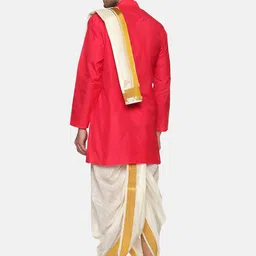 Sethukrishna Men Pink Angrakha Kurta with Dhoti Pants & Angavastram Set image 5