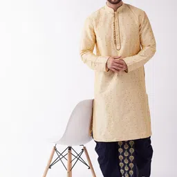 VASTRAMAY Woven Design Mandarin Collar Straight Kurta With Dhotipants-picture-33