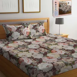 FABINALIV Floral 300 TC Cotton Blend Double Bedsheet with 2 Pillow Covers - Multi-Color (King)-picture-12