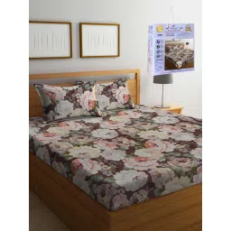 FABINALIV Multicolor Floral Cotton Blend King Fitted Double Bedsheet with 2 Pillow Covers image 1