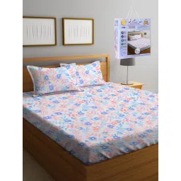 FABINALIV Multicolor Floral Cotton Blend King Fitted Double Bedsheet with 2 Pillow Covers image 1