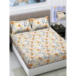 FABINALIV Multicolor Floral Cotton King Fitted Packing Double Bedsheet with 2 Pillow Covers image 1