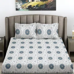FABINALIV Multicolor Floral Cotton Blend King Bedsheet with 2 Pillow Covers-image-90