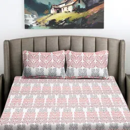 FABINALIV Multicolor Floral Cotton Blend King Bedsheet with 2 Pillow Covers-picture-28