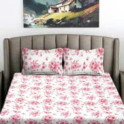 FABINALIV Multicolor Floral Cotton Blend King Bedsheet with 2 Pillow Covers-image-92