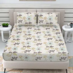 FABINALIV Multicolor Floral Cotton Blend King Double Bedsheet & 2 Pillow Covers-image-94