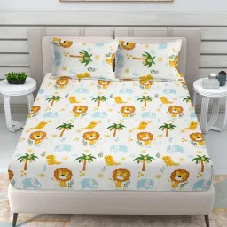 FABINALIV Multicolor Cartoon Print Cotton Blend King Double Bedsheet with 2 Pillow Covers-image-69