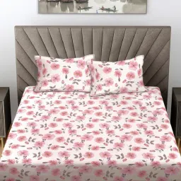 FABINALIV Multicolor Floral Cotton Blend King Bedsheet with 2 Pillow Covers-image-33